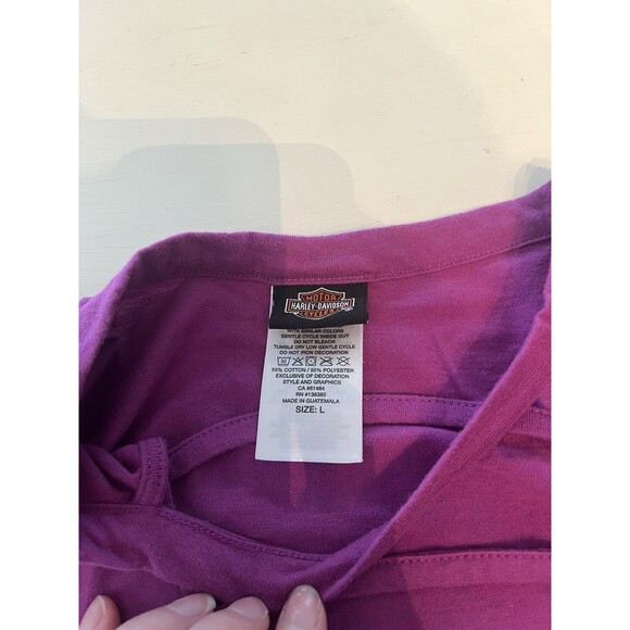 Harley Davidson Woman’s Large Purple Rhinestones And Roses Biker T Shirt - Picture 3 of 6